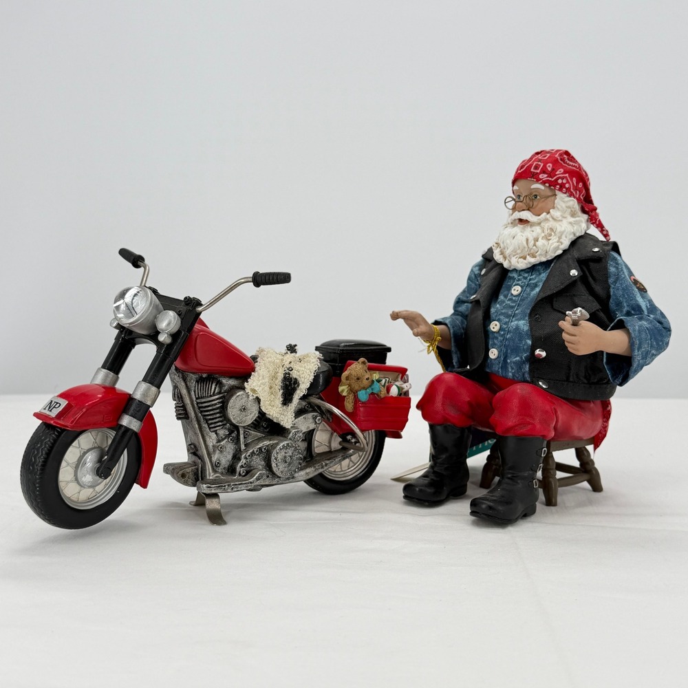 Possible Dreams Clothtique Born to Ride Biker Santa with Motorcycle Figurine Set